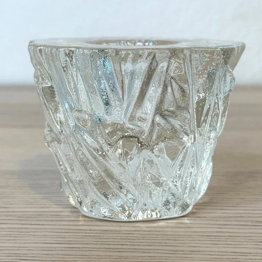 Orrefors Sweden Iceberg Glass Votive Candle Holder Signed Heavy Modern Decor